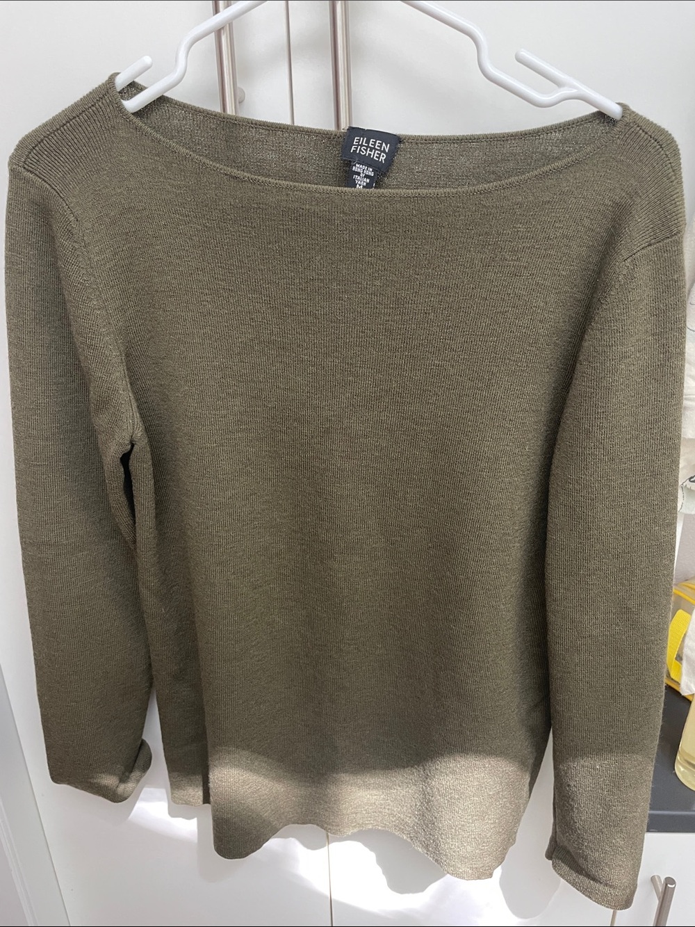 Eileen Fisher Olive Green Boatneck Knit Sweater